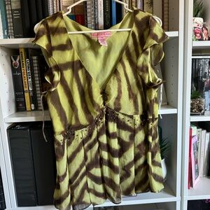 Green and brown y2k bandolino top